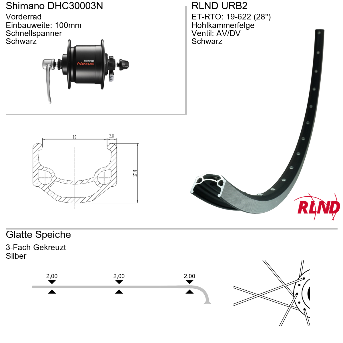 Vorderrad 28" RLND URB2 Shimano Dynamo DHC30003N