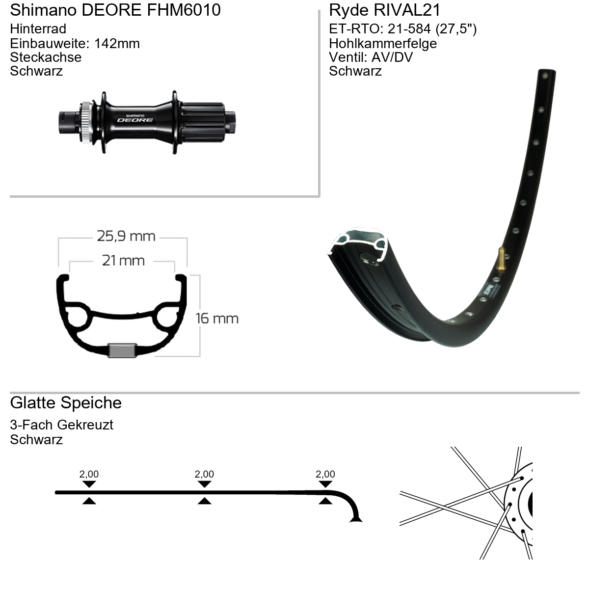 Hinterrad 27,5" RYDE Rival21 Shimano FHM6010