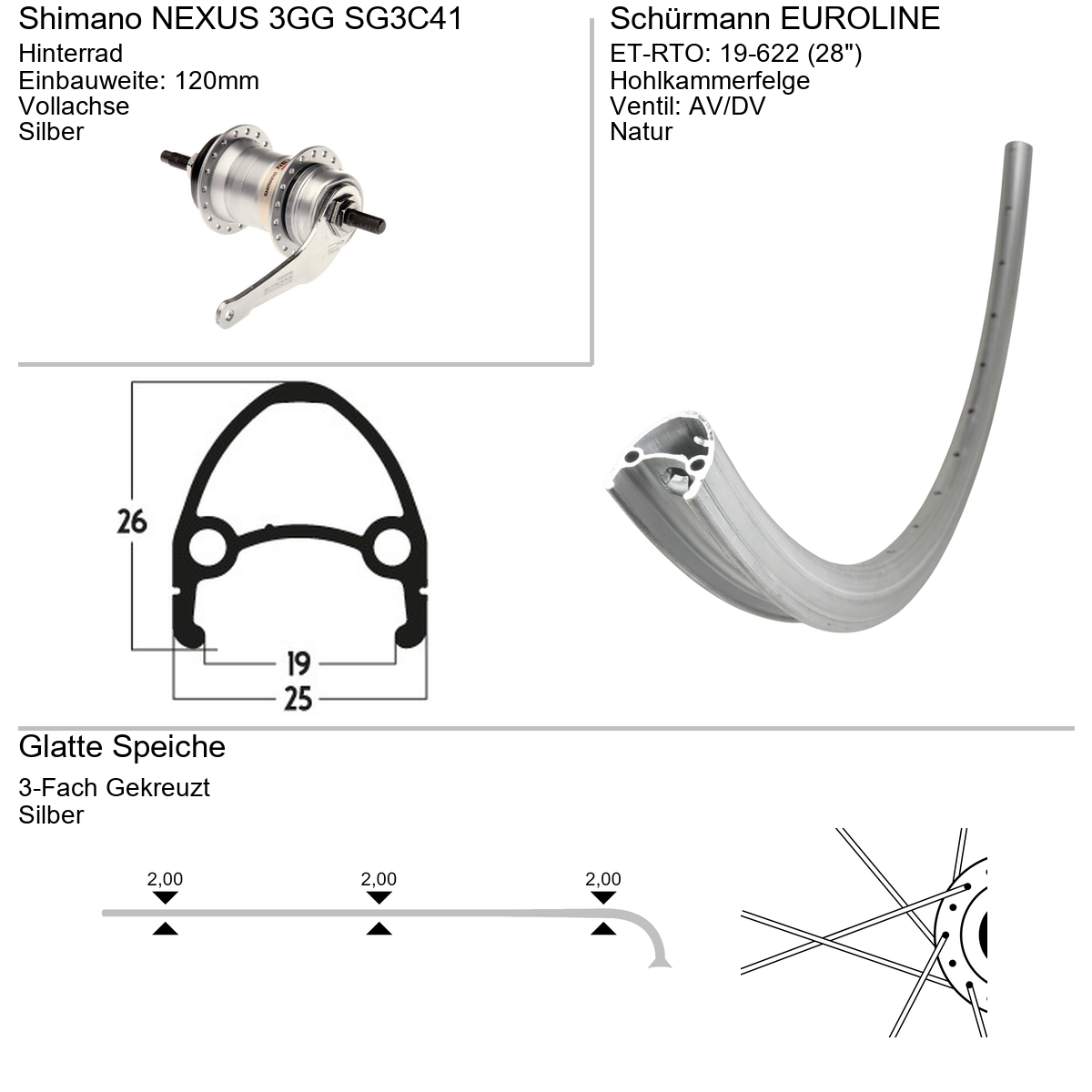 Hinterrad 28" Schürmann Euroline Shimano Nexus 3-Gang