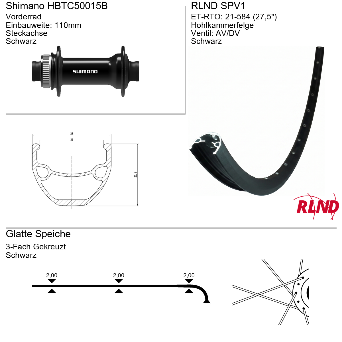 Vorderrad 27,5" RLND SPV1 Shimano HBTC50015B