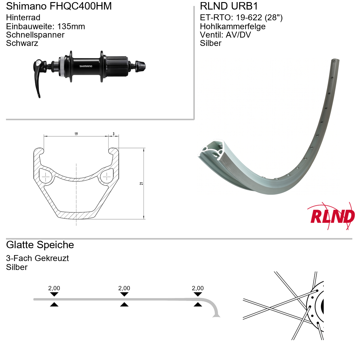 Hinterrad 28" RLND URB1 Shimano FHQC400HM