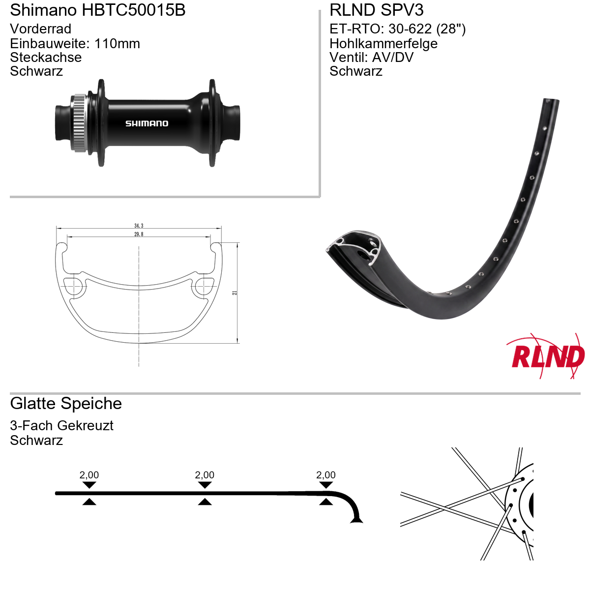 Vorderrad 28" RLND SPV3 Shimano HBTC50015B