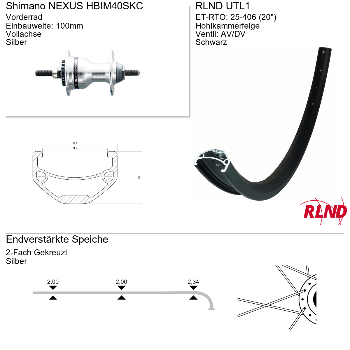 Vorderrad 20" RLND UTL1 Shimano NEXUS HBIM40SKC