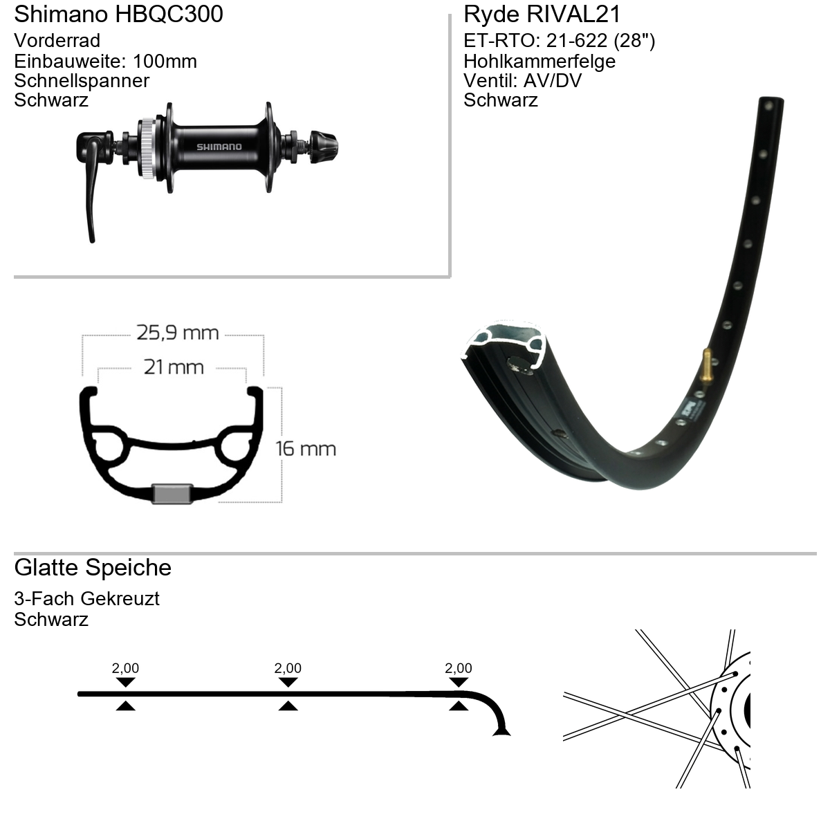 Vorderrad 28" RYDE Rival21 Shimano HBQC300