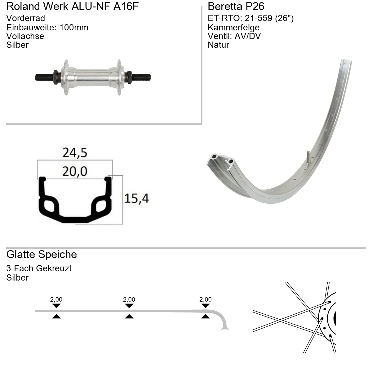 Vorderrad 26" Standard P24H Alu-NF