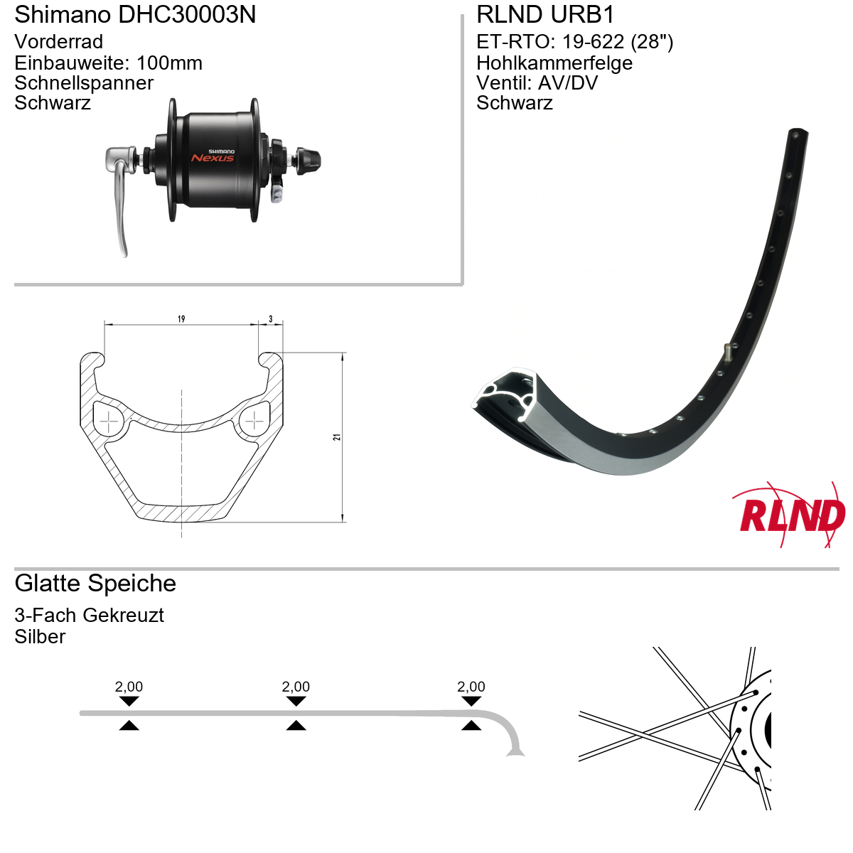 Vorderrad 28" RLND URB1 Shimano Dynamo DHC30003N