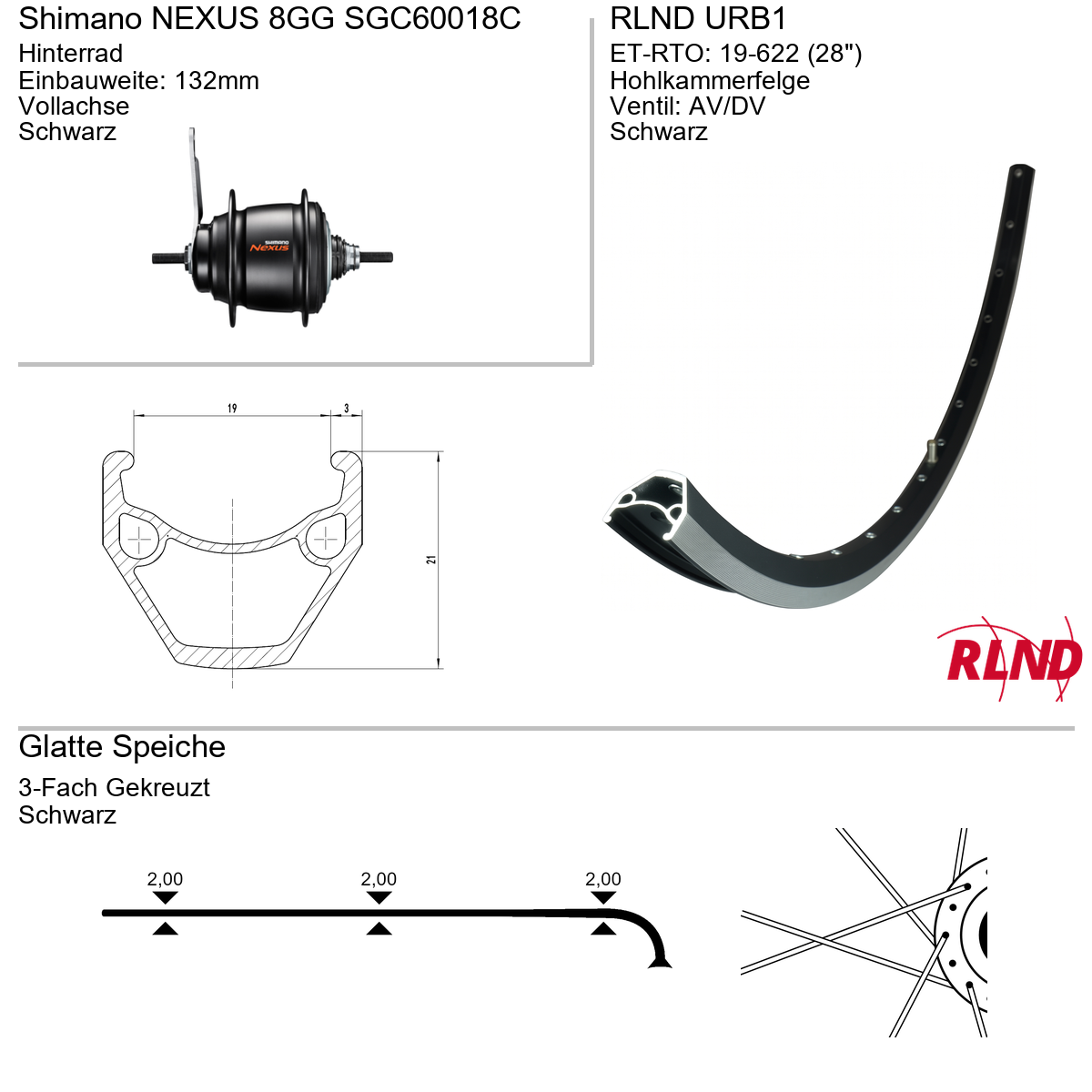 Hinterrad 28" RLND URB1 Shimano NEXUS 8GG SGC60018C