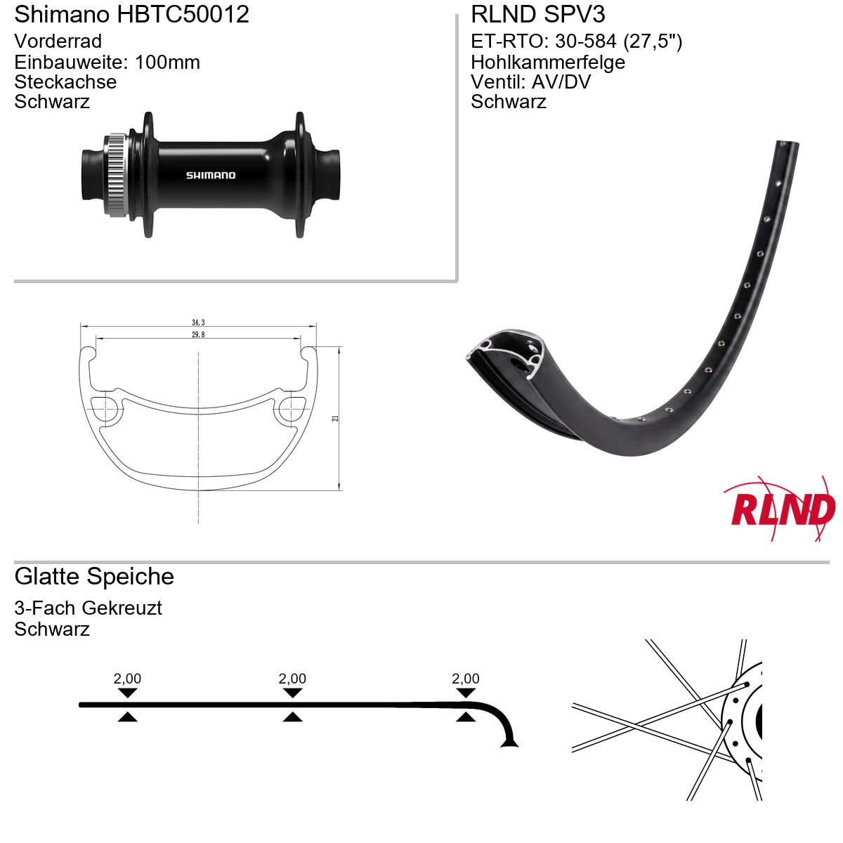 Vorderrad 27,5" RLND SPV3 Shimano HBTC50012