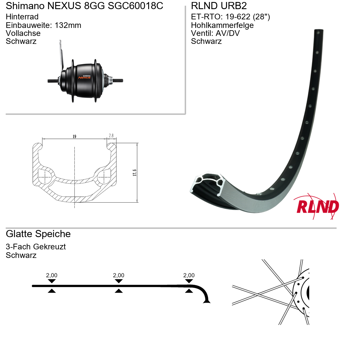 Hinterrad 28" RLND URB2 Shimano NEXUS 8GG SGC60018C