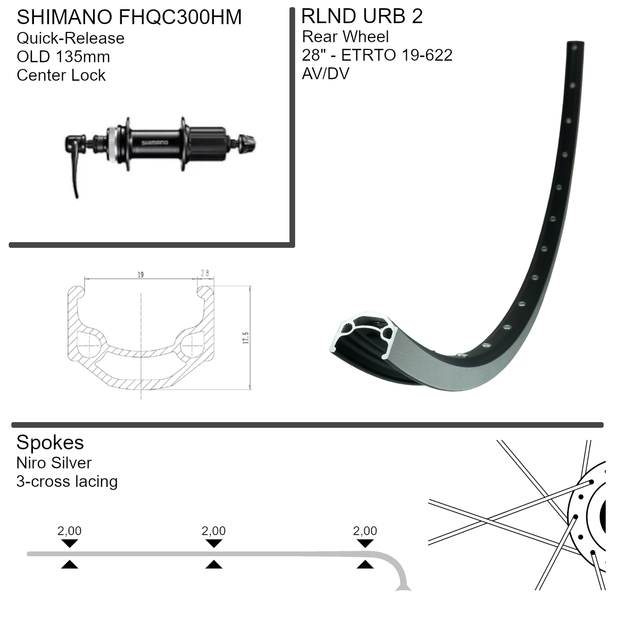Hinterrad 28" RLND URB2 Shimano FHQC300HM