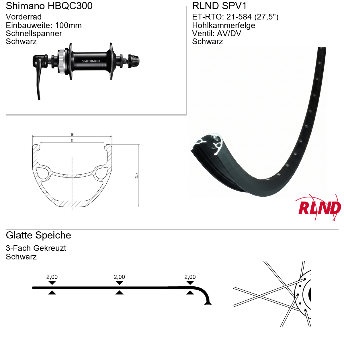 Vorderrad 27,5" RLND SPV1 Shimano HBQC300