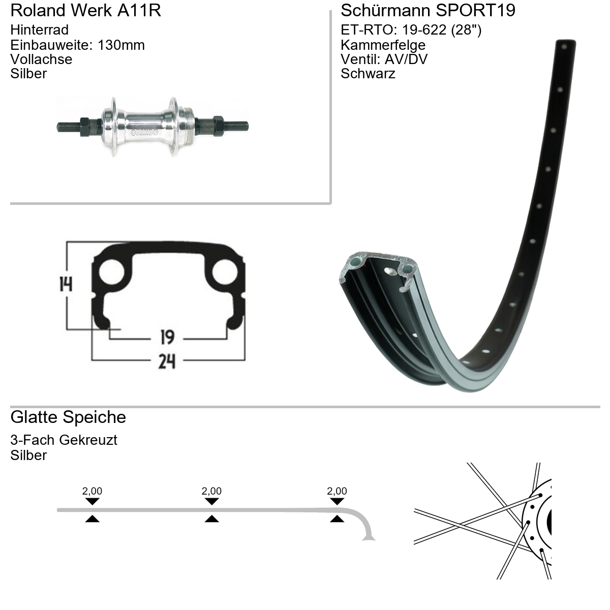 Hinterrad 28" Schürmann Sport19 Alu-NF 7-fach