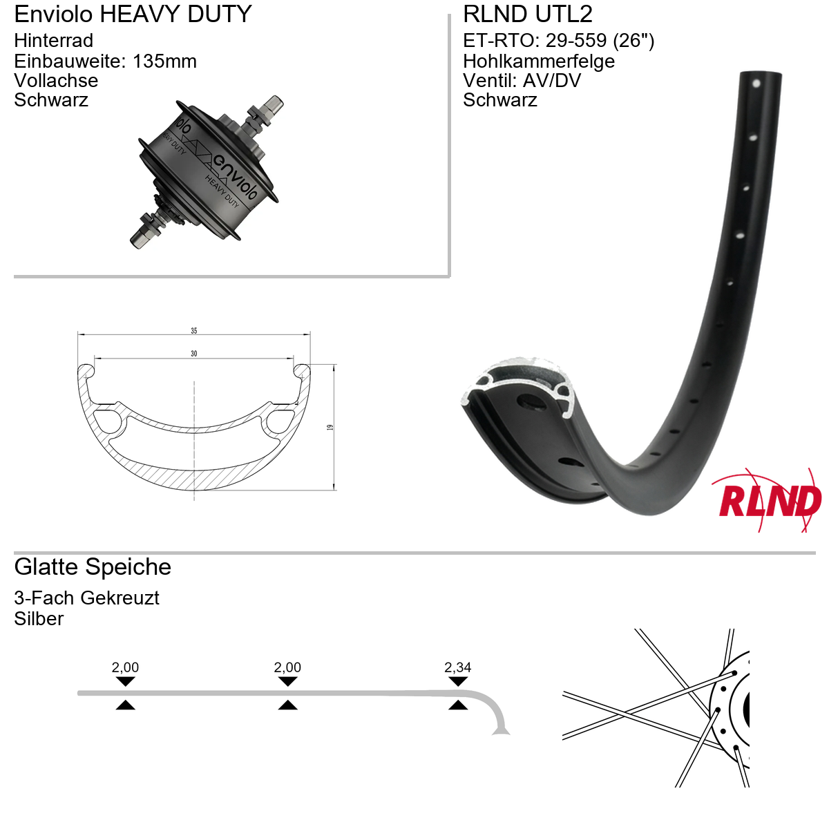 Hinterrad 26" RLND UTL2 Enviolo HEAVY DUTY