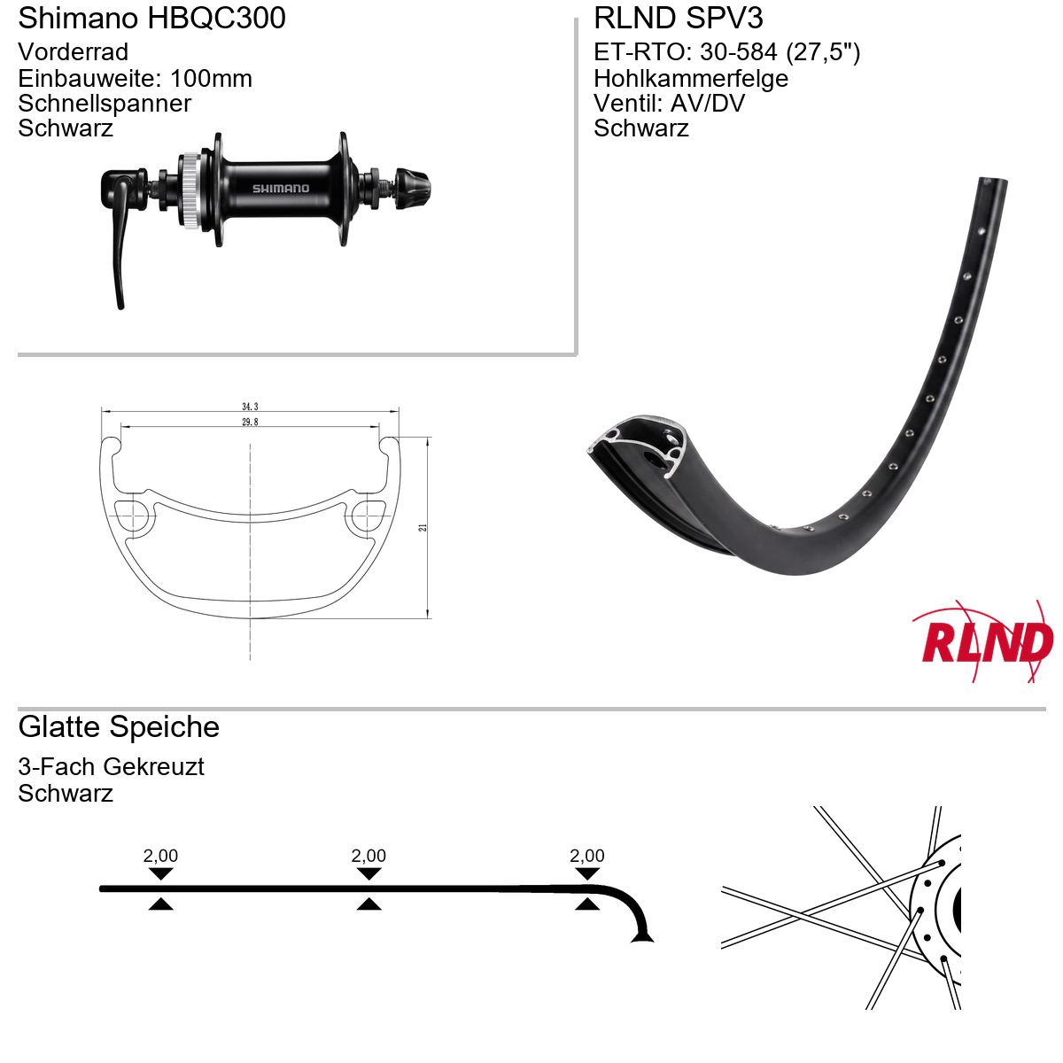 Vorderrad 27,5" RLND SPV3 Shimano HBQC300