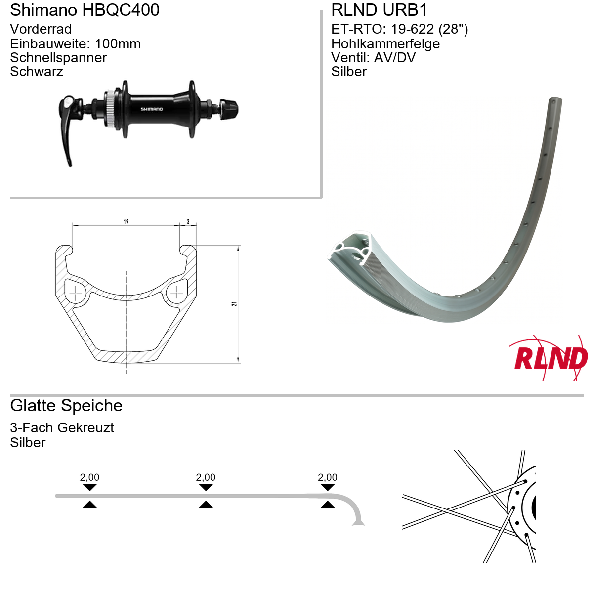 Vorderrad 28" RLND URB1 Shimano HBQC400