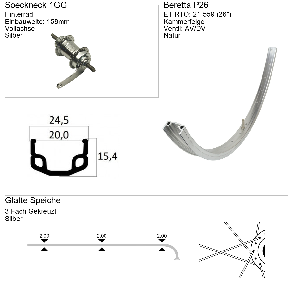 Hinterrad 28" Standard P24H Velosteel 1-Gang