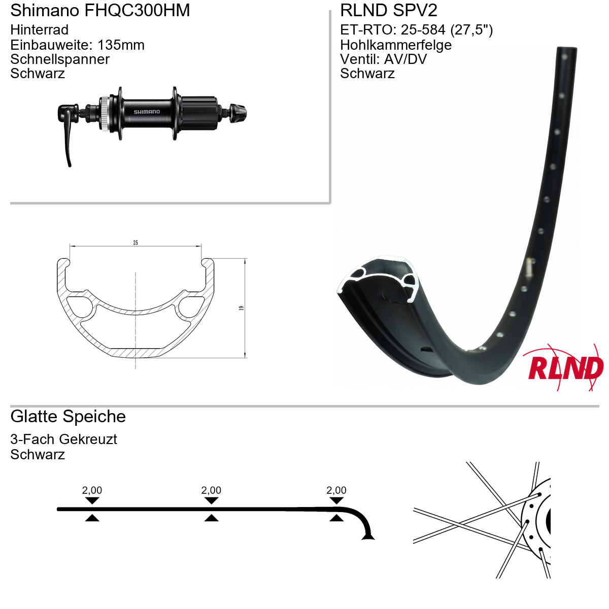 Hinterrad 27,5" RLND SPV2 Shimano FHQC300HM