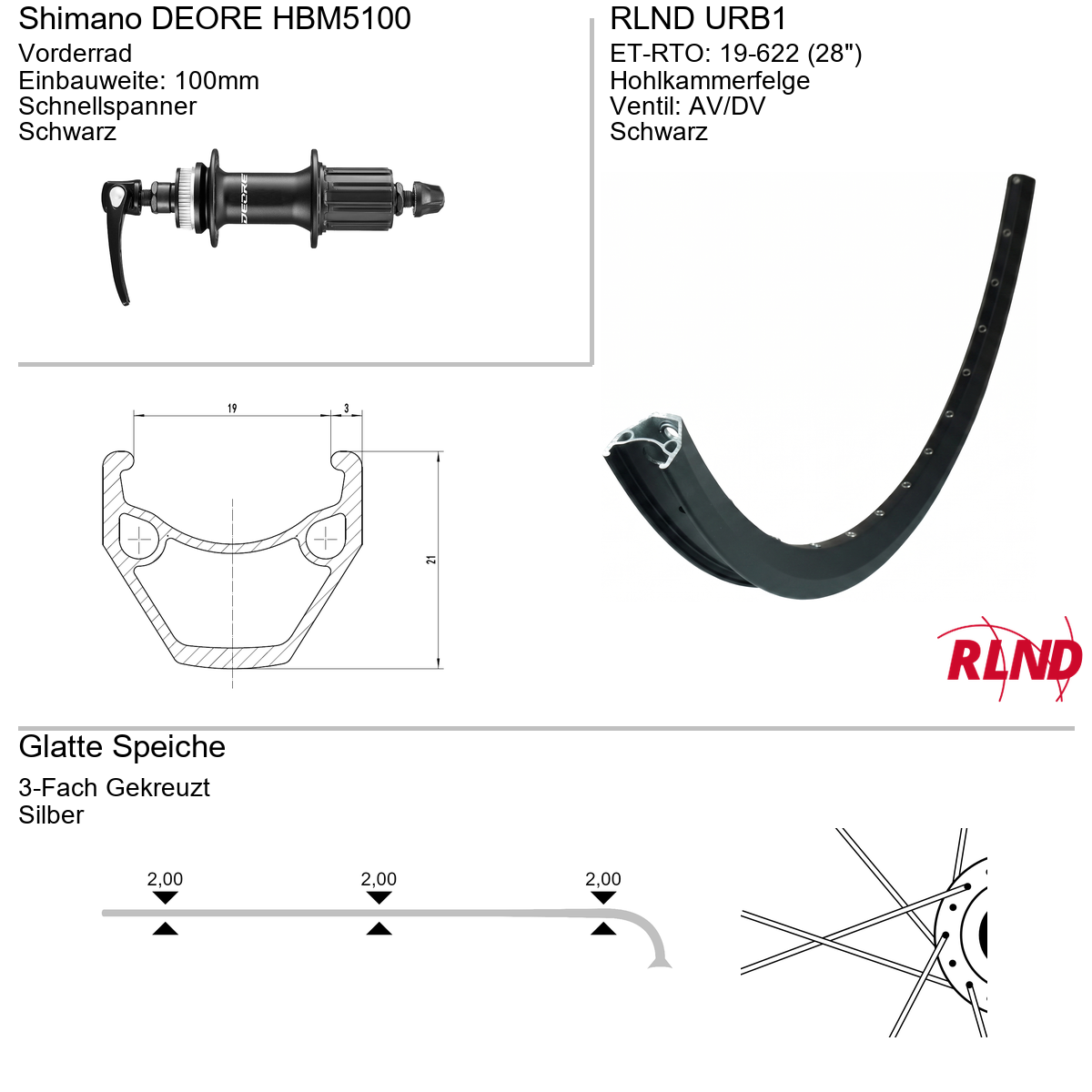 Vorderrad 28" RLND URB1 Shimano DEORE HBM5100