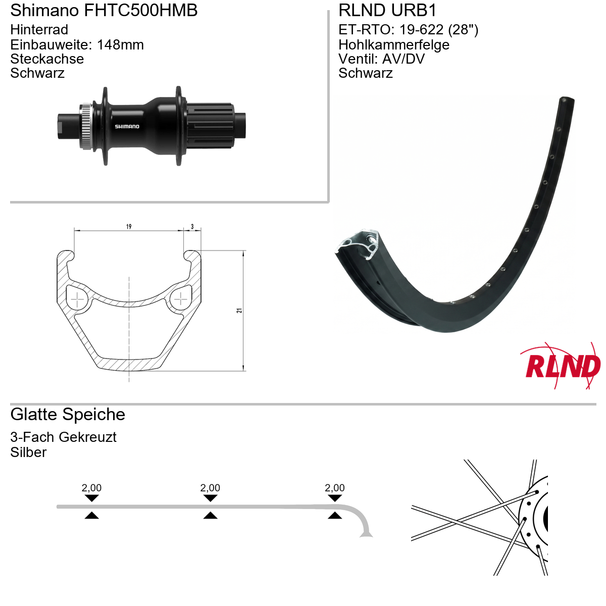 Hinterrad 28" RLND URB1 Shimano FHTC500HMB