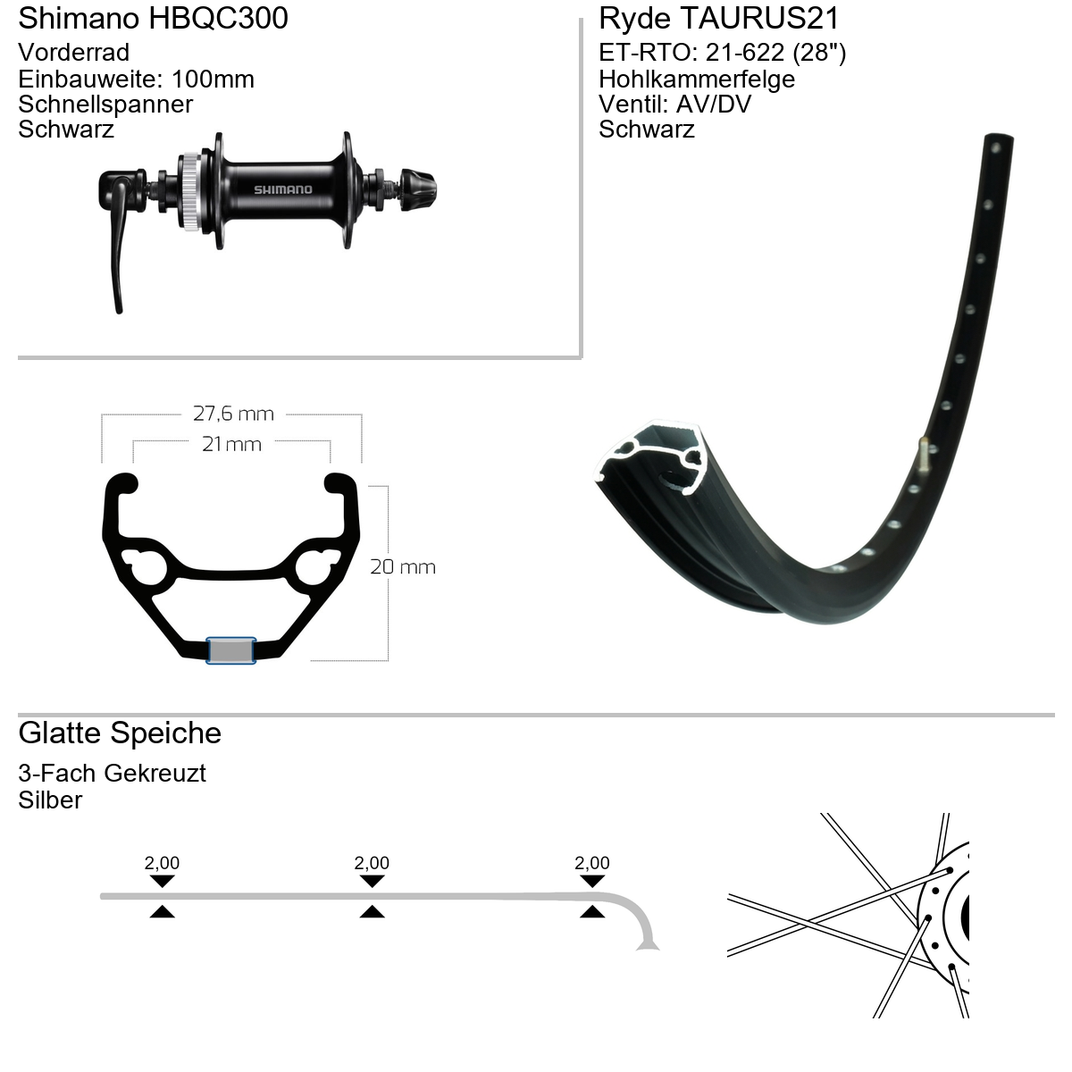 Vorderrad 28" RYDE Taurus21 Shimano HBQC300