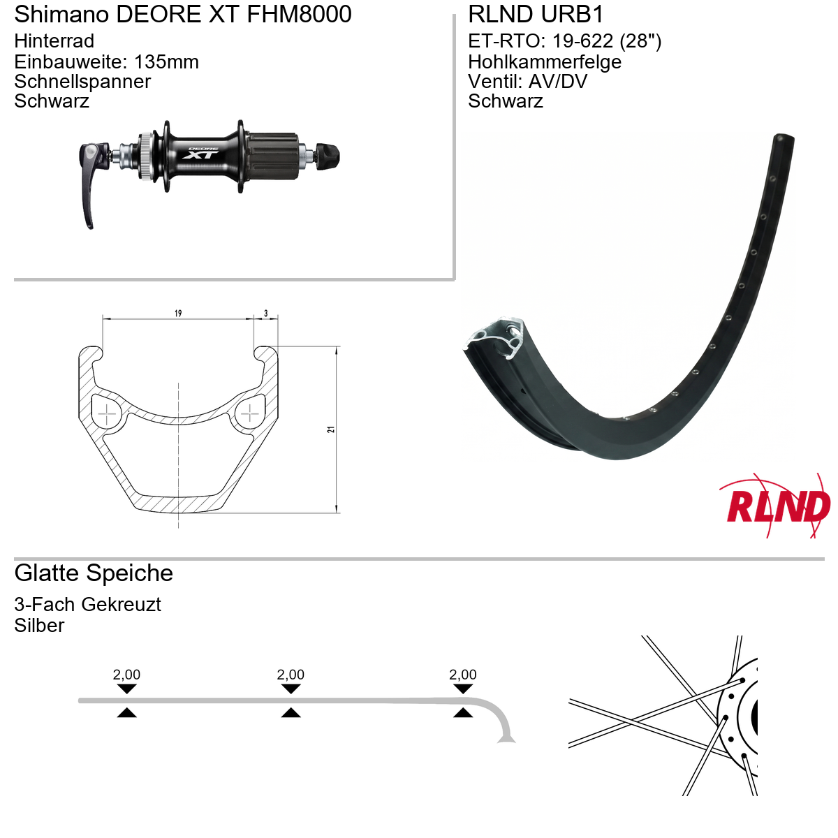 Hinterrad 28" RLND URB1 Shimano DEORE XT FHM8000