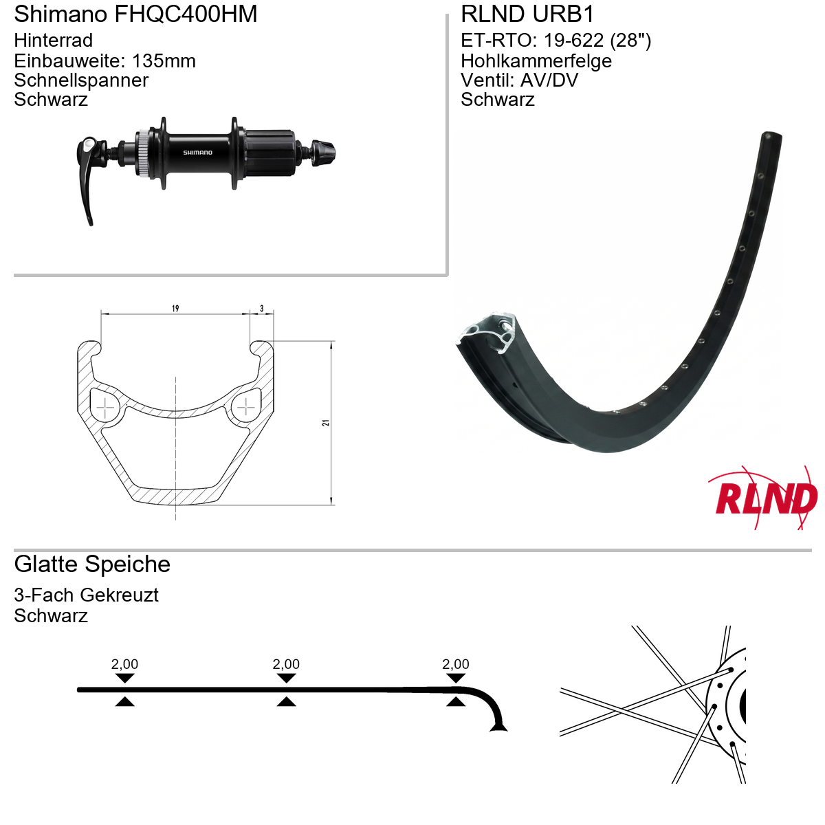 Hinterrad 28" RLND URB1 Shimano FHQC400HM