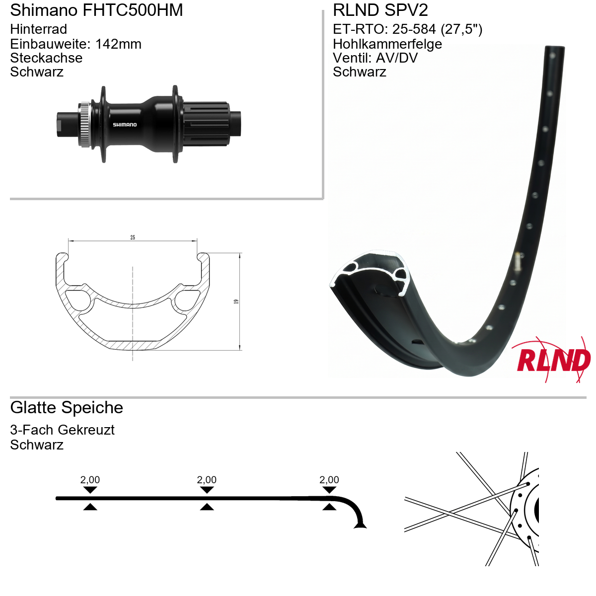 Hinterrad 27,5" RLND SPV2 Shimano FHTC500HM