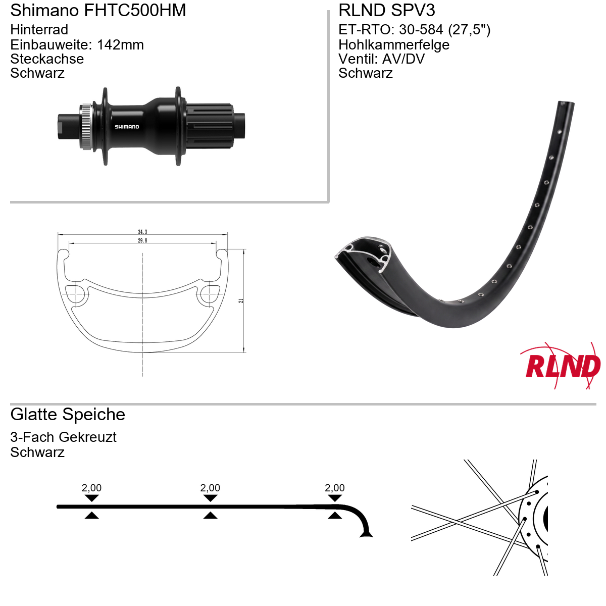 Hinterrad 27,5" RLND SPV3 Shimano FHTC500HM
