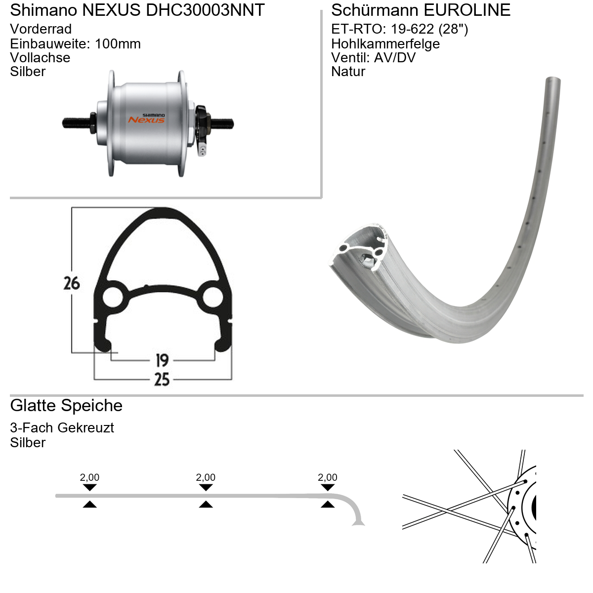 Vorderrad 28" Schürmann Euroline Shimano Nabendynamo DHC30003