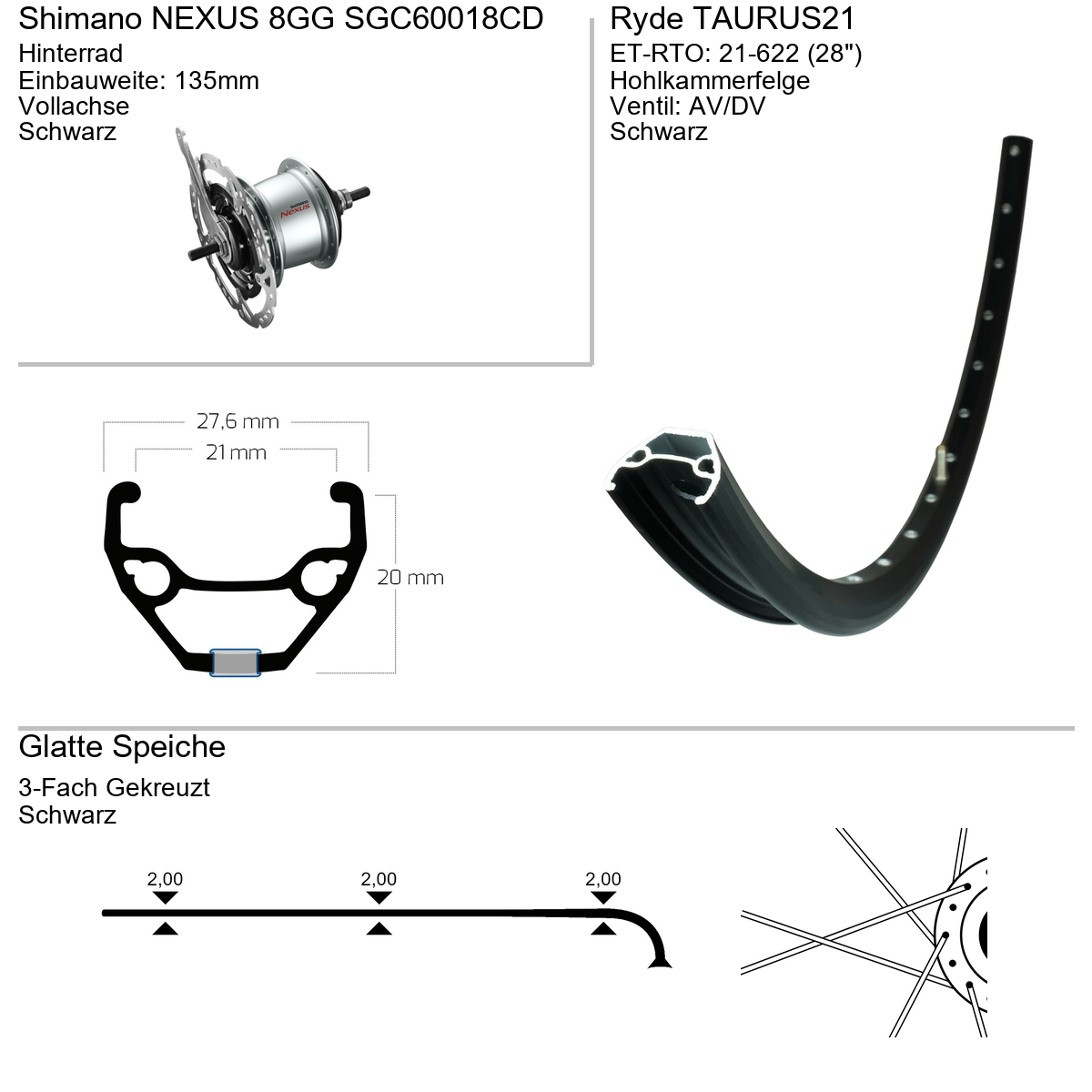 HR 28 21-622 RYDE TAURUS21 ALU SW DISC SE 36L NA SHIM 8-GG RBN DISC SW SP NIRO 2,00 SW NI SI