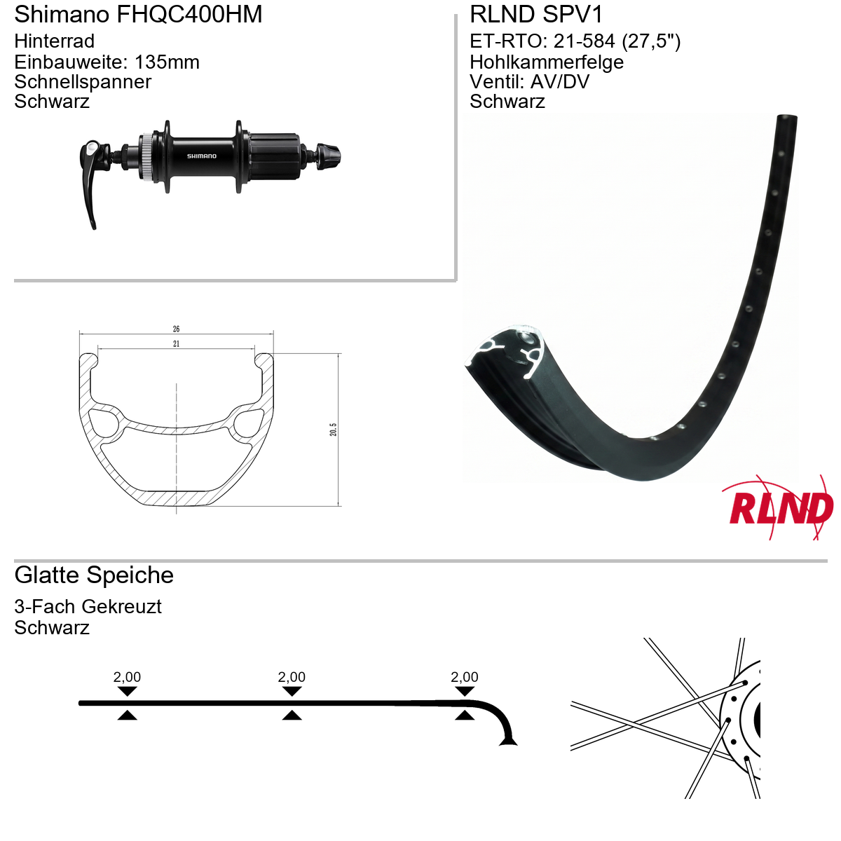 Hinterrad 27,5" RLND SPV1 Shimano FHQC400HM