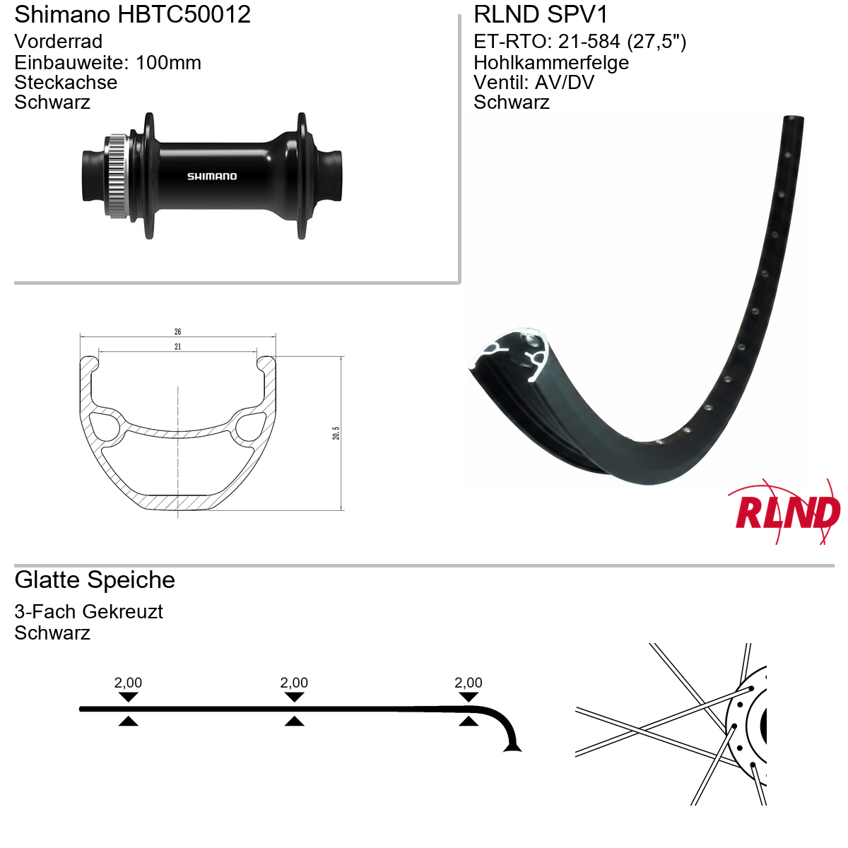 Vorderrad 27,5" RLND SPV1 Shimano HBTC50012