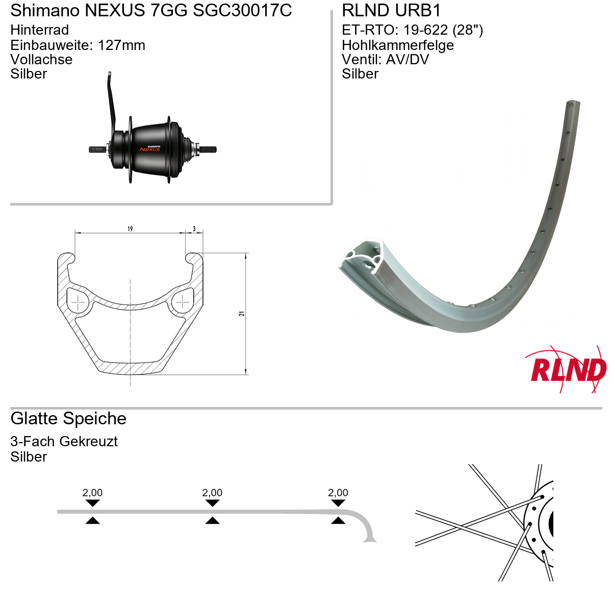 Hinterrad 28" RLND URB1 Shimano NEXUS 7GG SGC30017C