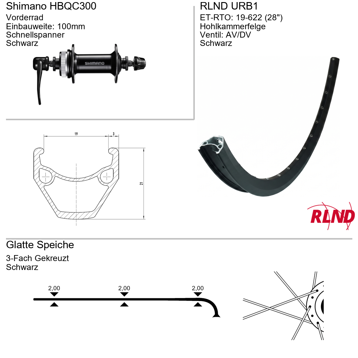 Vorderrad 28" RLND URB1 Shimano HBQC300