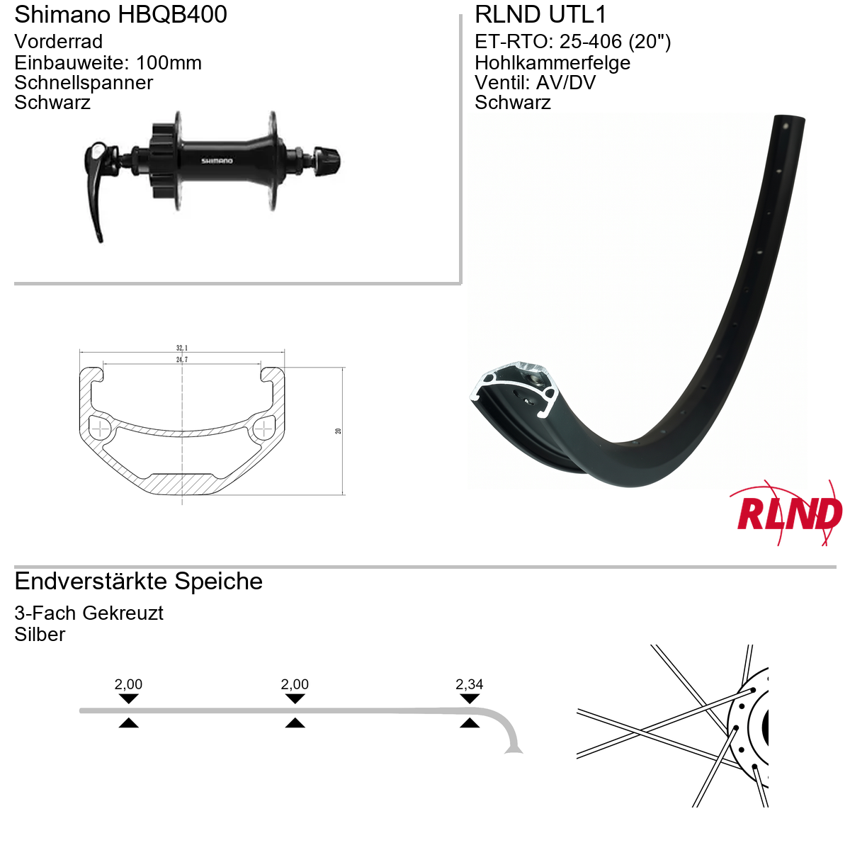 Vorderrad 20" RLND UTL1 Shimano HBQB400
