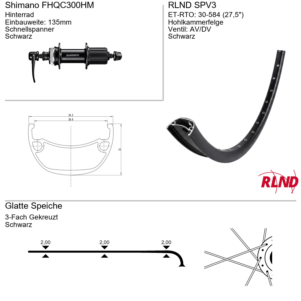 Hinterrad 27,5" RLND SPV3 Shimano FHQC300HM