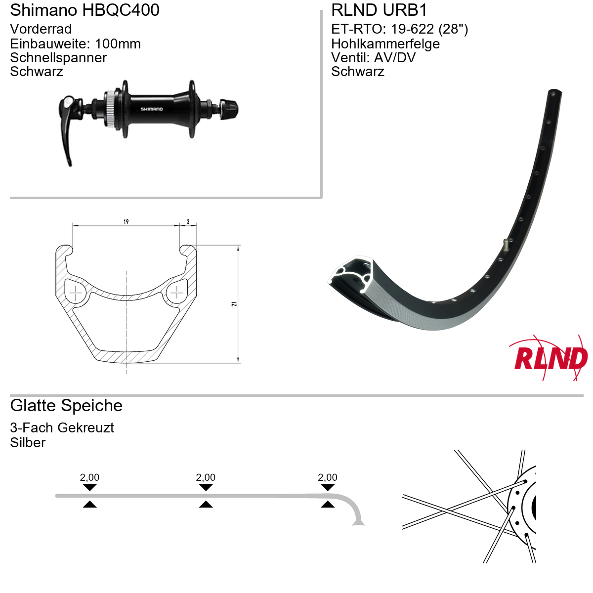 Vorderrad 28" RLND URB1 Shimano HBQC400