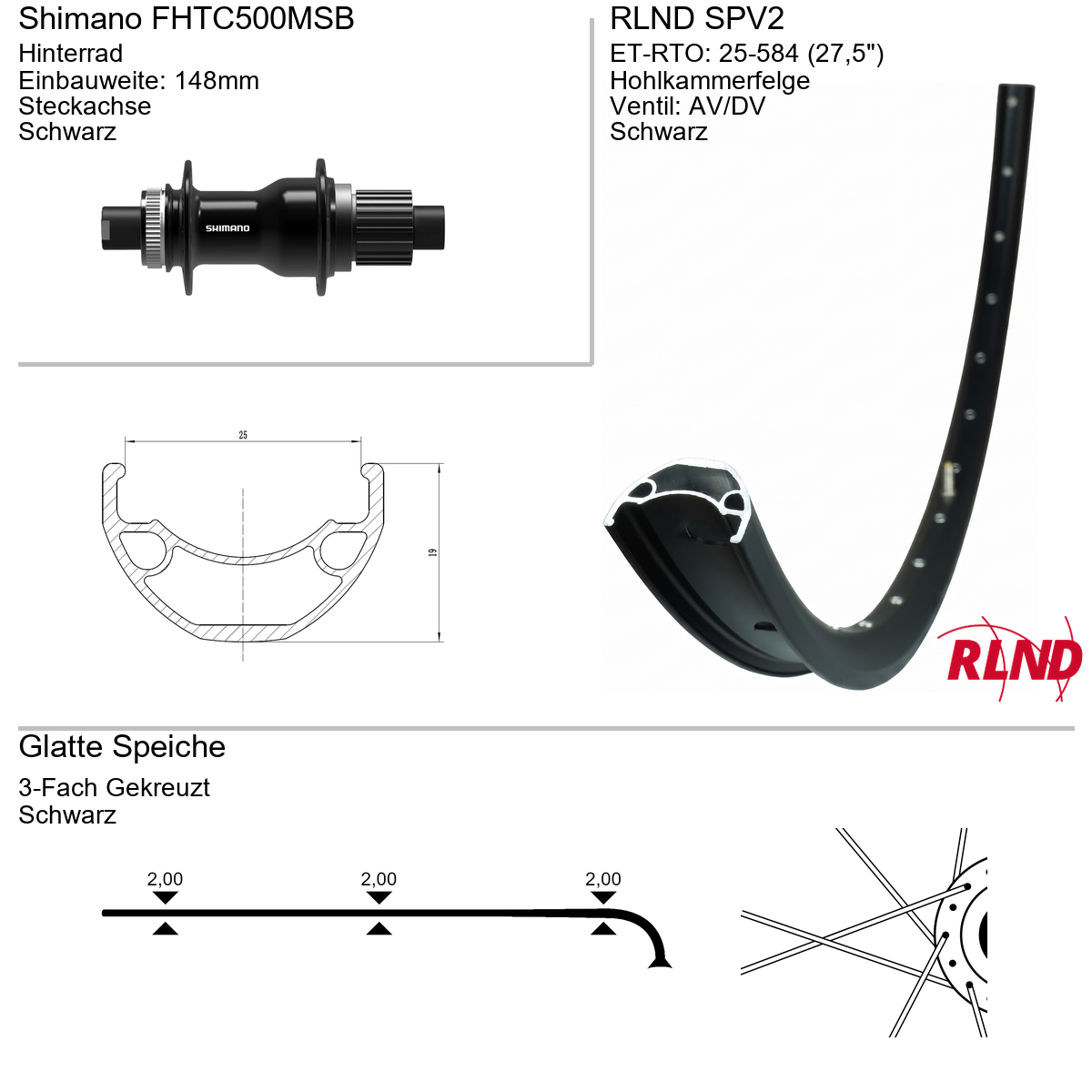 Hinterrad 27,5" RLND SPV2 Shimano FHTC500MS