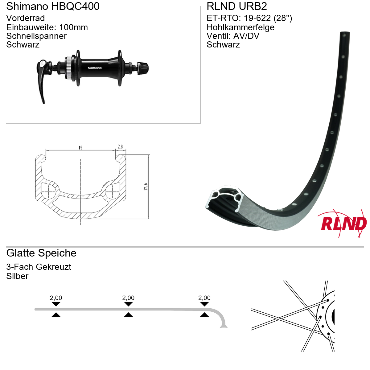 Vorderrad 28" RLND URB2 Shimano HBQC400