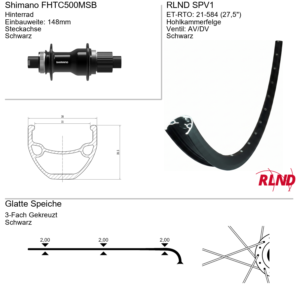 Hinterrad 27,5" RLND SPV1 Shimano FHTC500MS