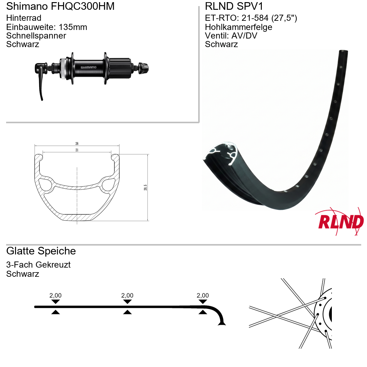 Hinterrad 27,5" RLND SPV1 Shimano FHQC300HM