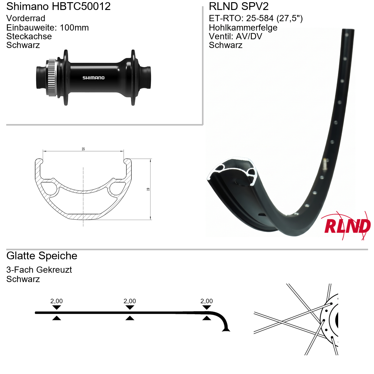 Vorderrad 27,5" RLND SPV2 Shimano HBTC50012