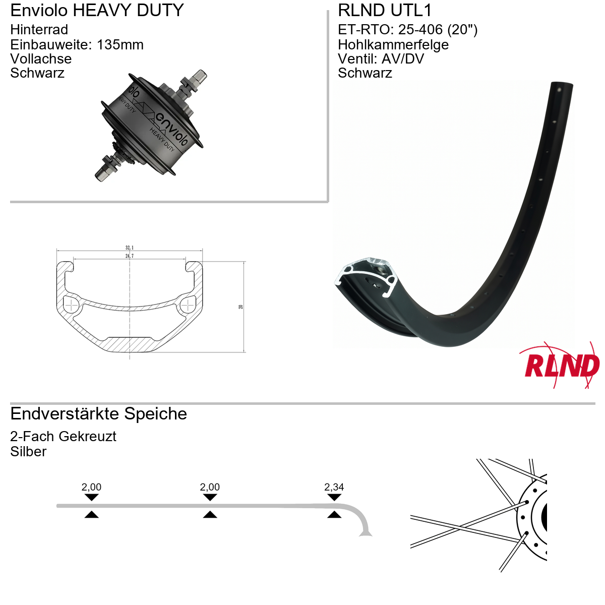 Hinterrad 20" RLND UTL1 Enviolo HEAVY DUTY