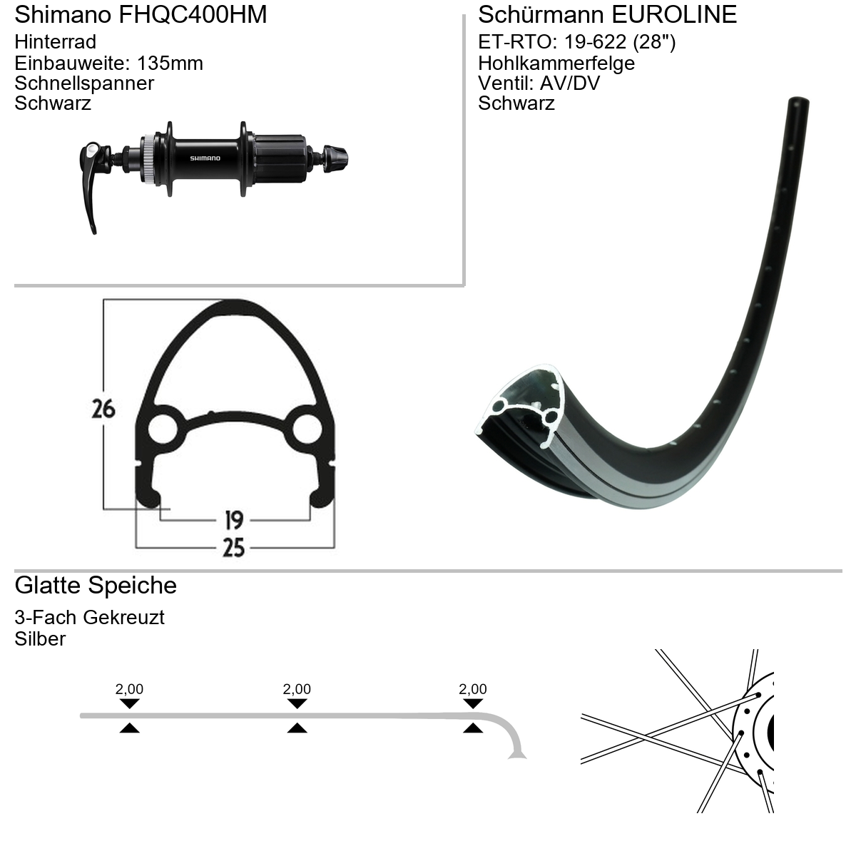 Hinterrad 28" Schürmann Euroline Shimano FHQC400