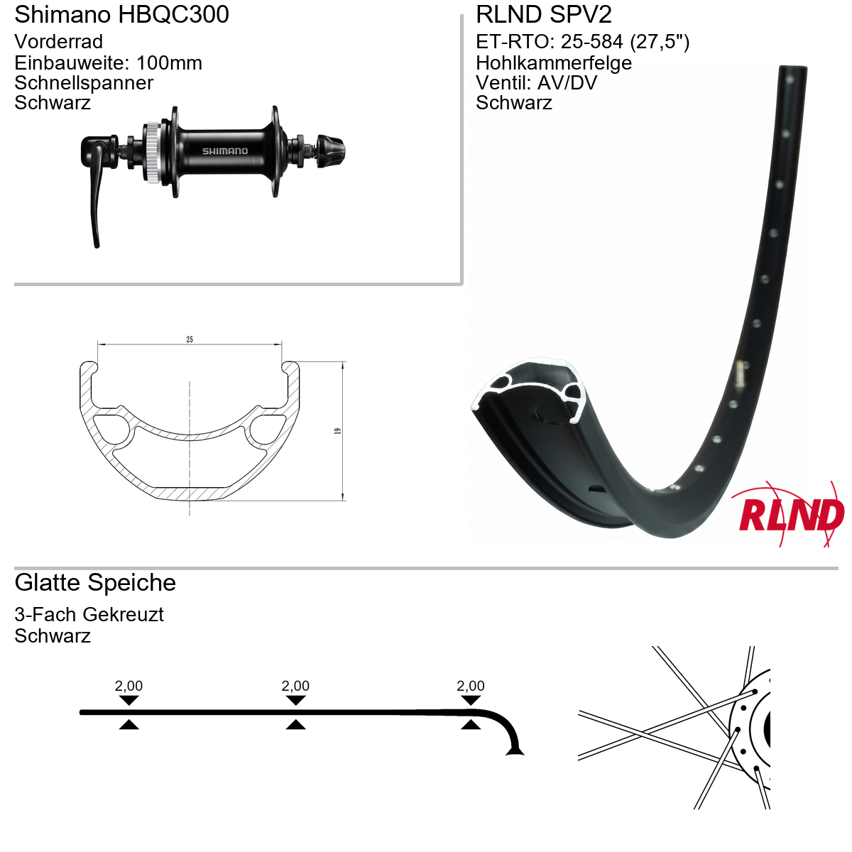 Vorderrad 27,5" RLND SPV2 Shimano HBQC300