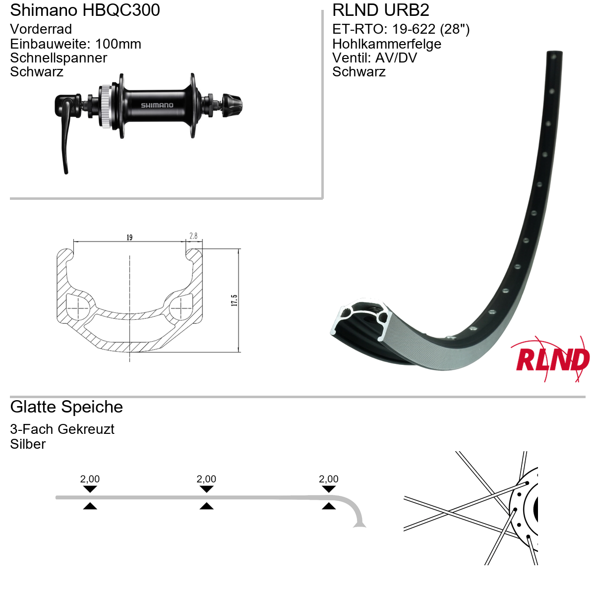Vorderrad 28" RLND URB2 Shimano HBQC300