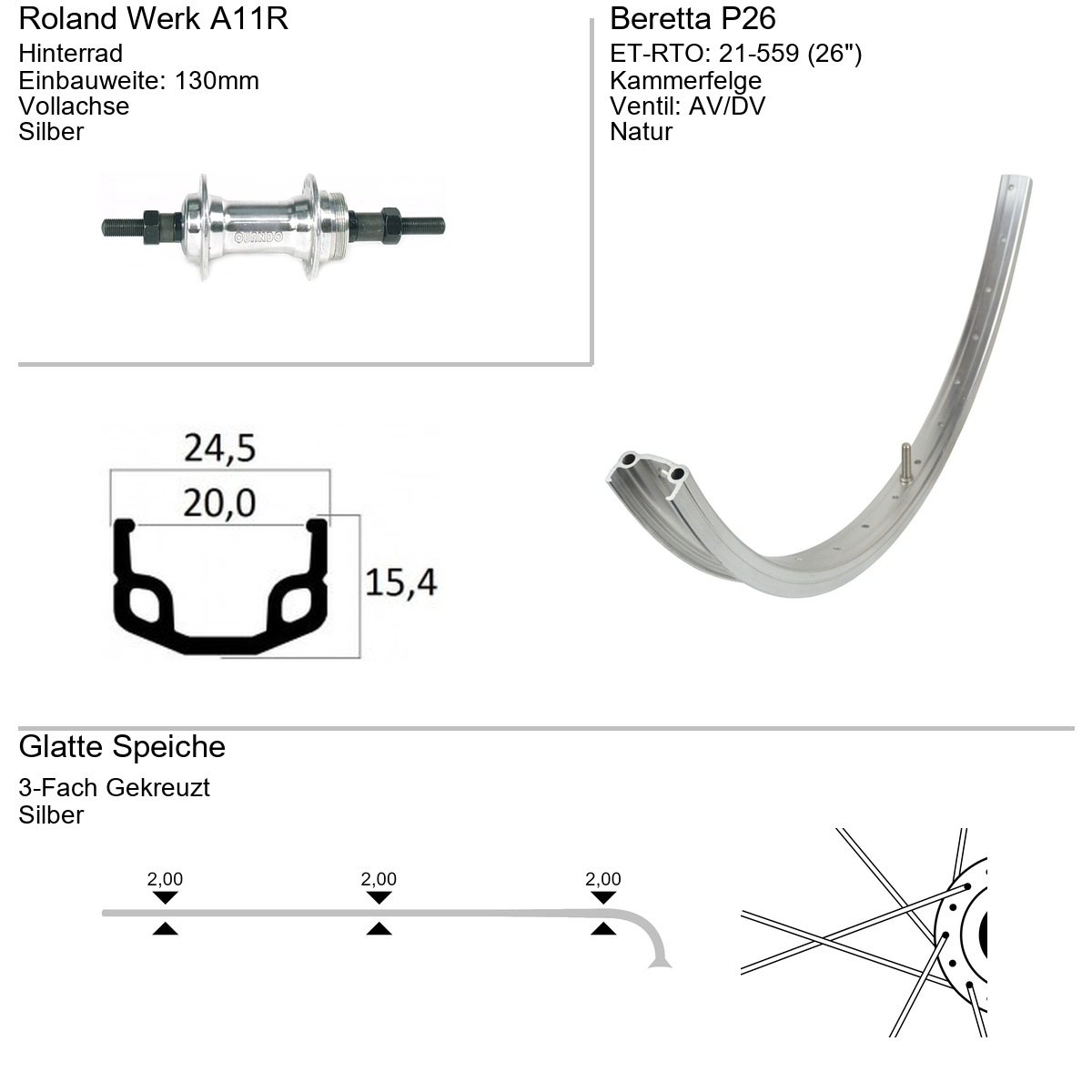 Hinterrad 26" Standard P24H Alu-NF 7-fach